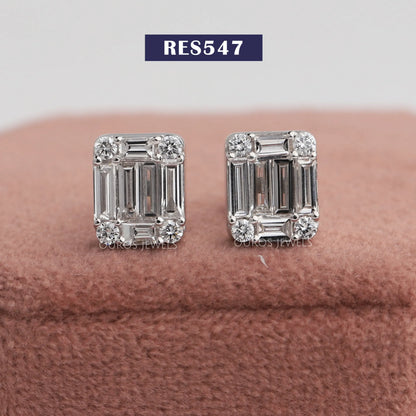 Baguette & Round Pave Diamond Earring